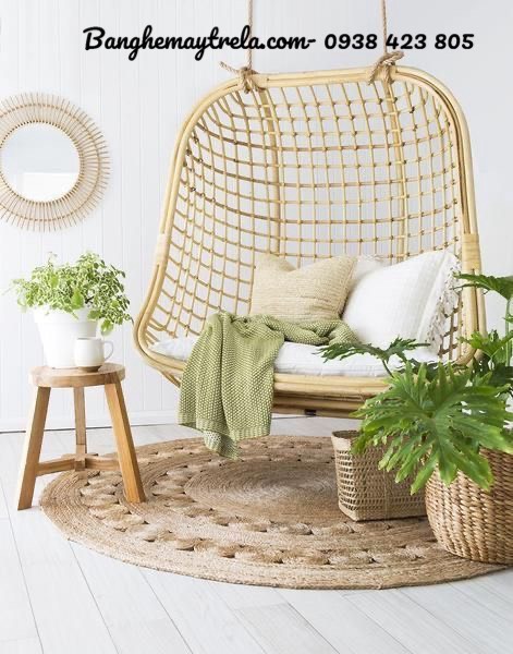 Xích đu đôi mây tự nhiên treo trần nhà